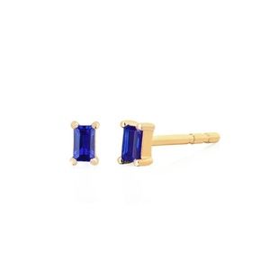 EF Collection Blue Sapphire Baguette Stud Earring